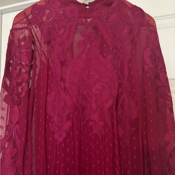 Free People Magenta Embroidered Flowy Bell Sleeve Dress - Picture 2 of 3